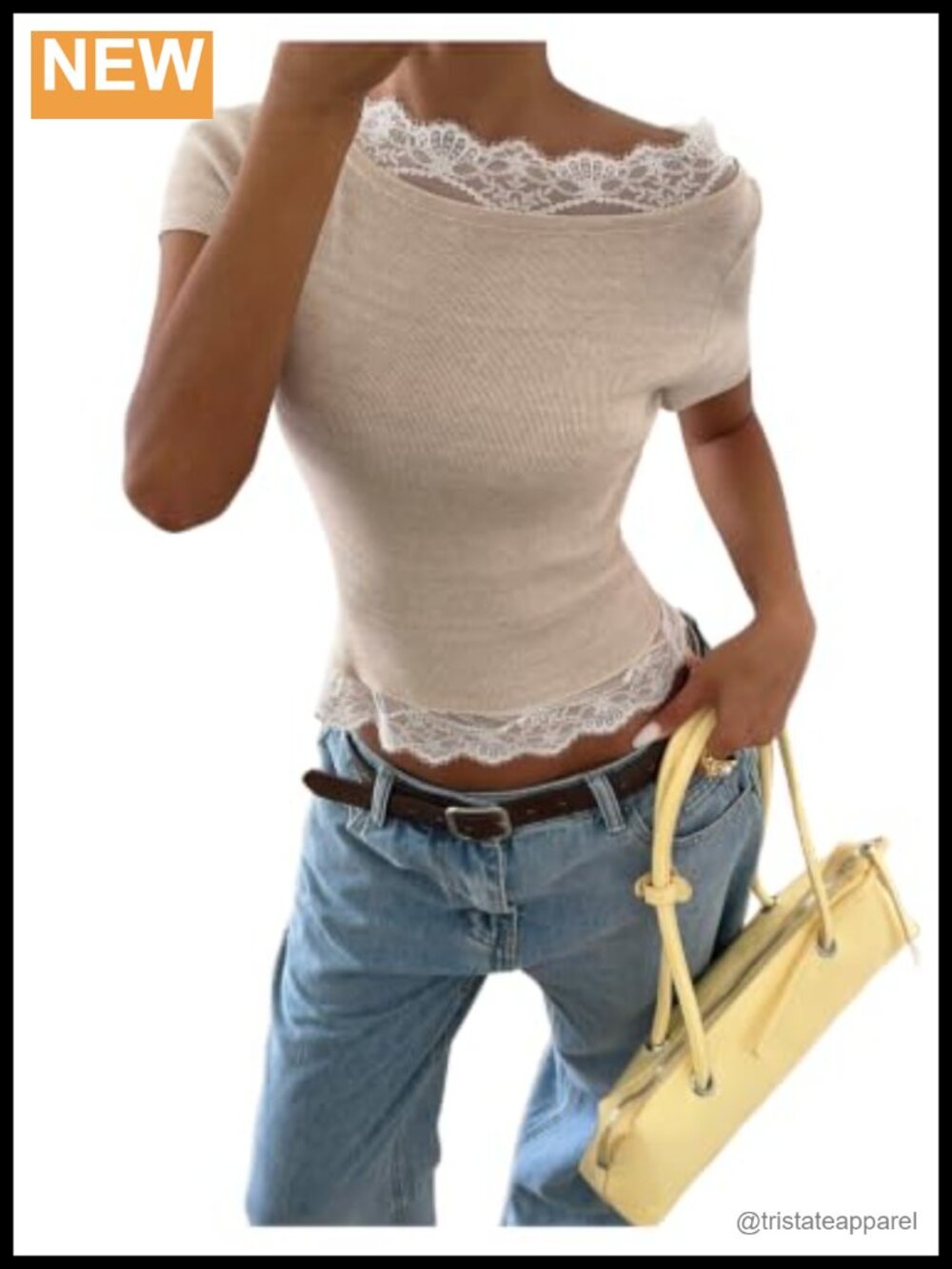 Off Shoulder Lace Trim Slim Cropped Sweater